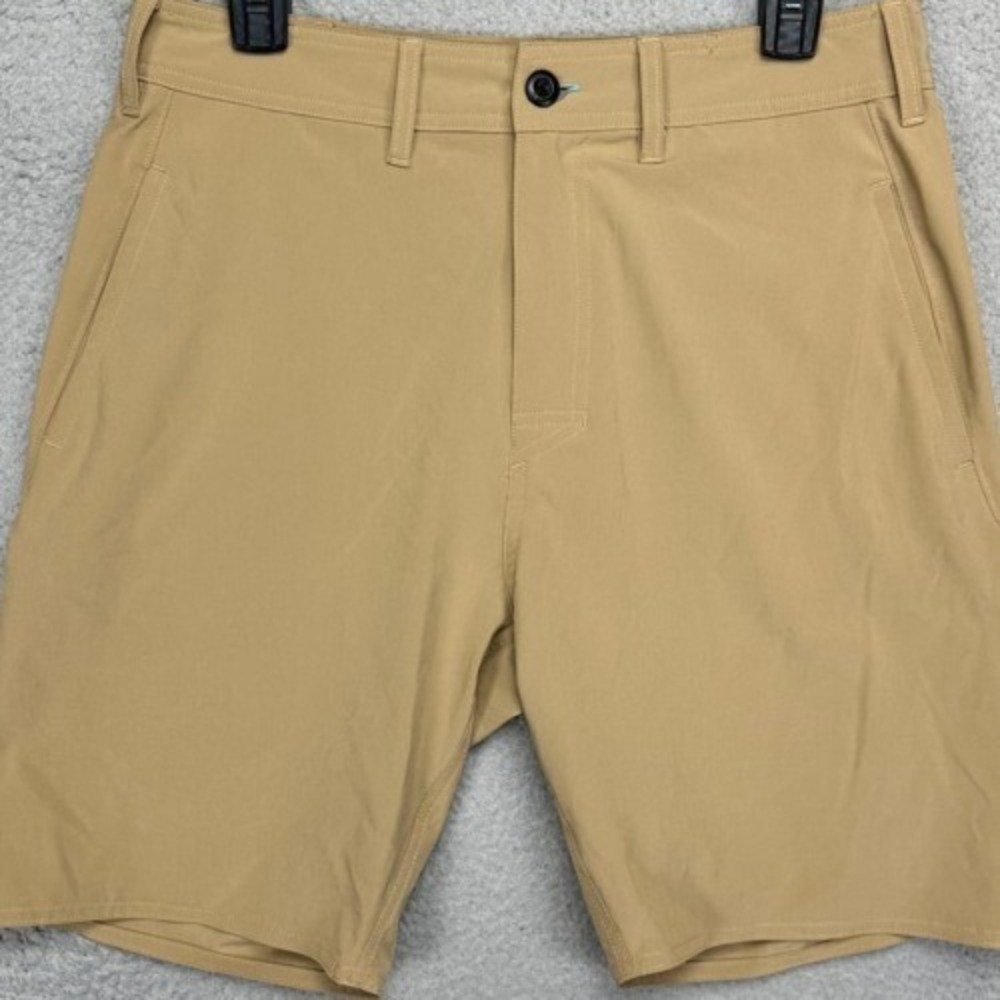 Avid Fishing Chinos Shorts Mens 30 Tan Outdoor Flat Front Pockets Logo Stretch